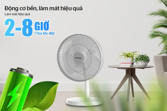Quạt sạc SUNHOUSE SHD7115 sử dụng viên pin siêu bền